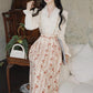 Rose Wallpaper Blouse & Skirt Set (Cream/Red)
