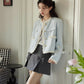 Gingham Lace Trim Tweed Jacket (Blue)