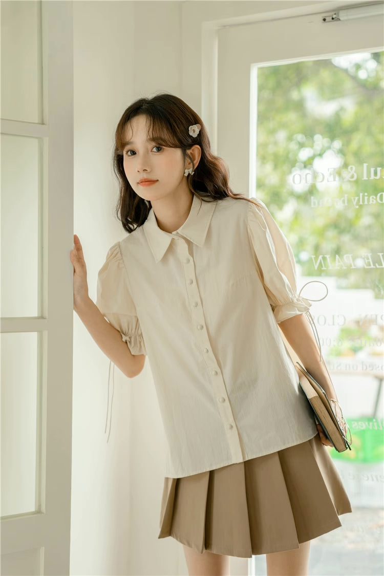 Basic Frilly Puff Sleeve Blouse (Cream)