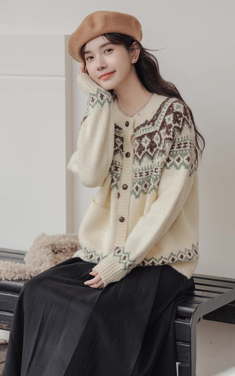 Fair Isle Cardigan (Cream)