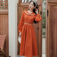 Autumn Floral Shawl Collar Midi Dress (Burnt Orange)