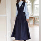 Corduroy Suede Midi Pinafore Dress & Blouse Set (Navy)