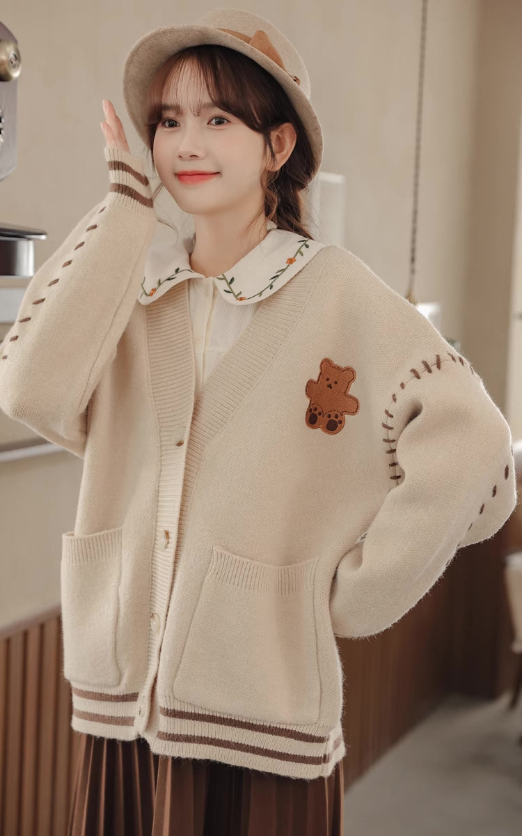 Bear Stitch Cardigan (Khaki)