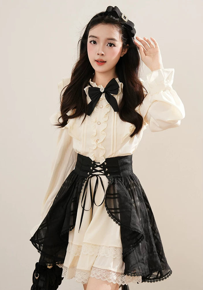 Medieval Punk Mini Dress & Corset Belt (Cream/Black)
