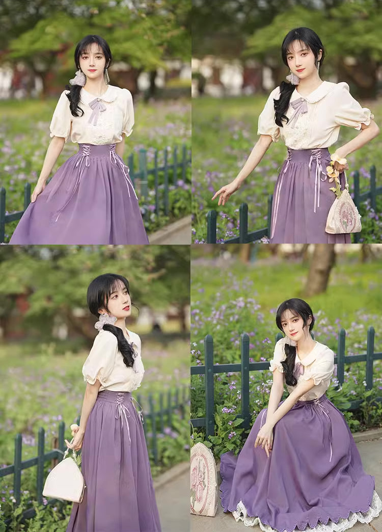 Evergarden Short Sleeve Blouse & Skirt Set (7 Colors)