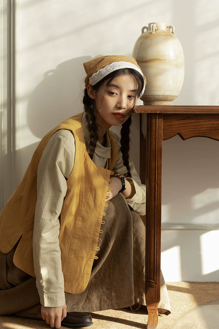 Looped Up Button Vest (Mustard Yellow)