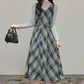 Midnight Plaid Pinafore Midi Dress (Grey)