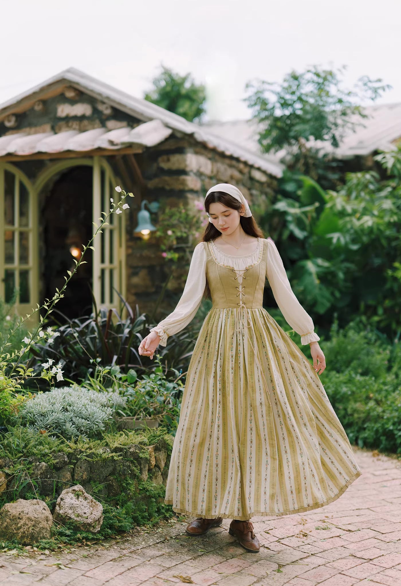 Folklore Faux Two-Piece Corset Dress (Mustard)