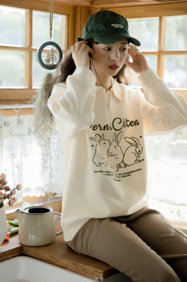 Cute Bunnies Polo Sweatshirt (Cream)