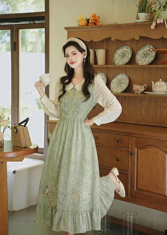 Grapevine Twofer Midi Dress (Green)