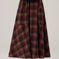 Bookshop Plaid Midi Skirt (Red/Khaki)