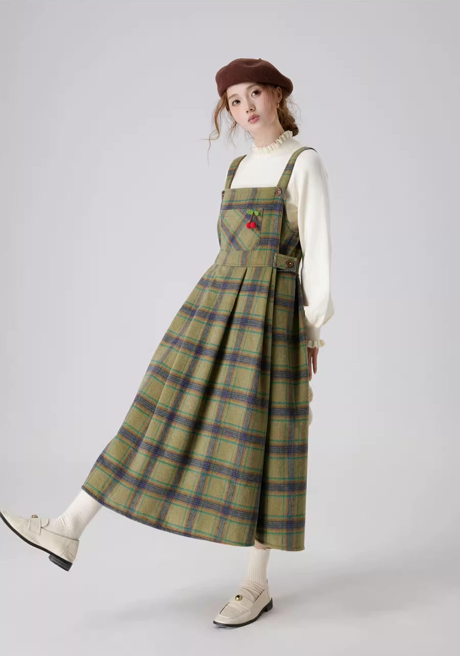 Matcha Plaid Midi Pinafore (Green)