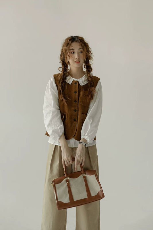 Corduroy Pocketful Vest (Brown)
