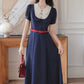 Miss Americana Polka Dot Midi Dress (Navy)