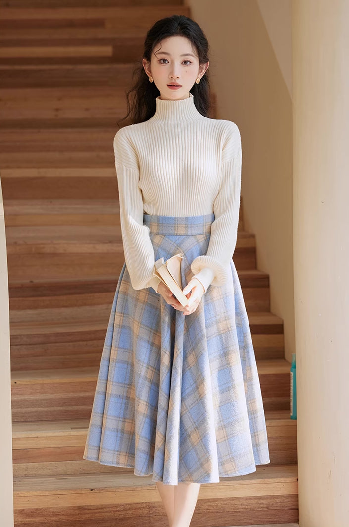 Frozen Plaid Midi Skirt (Blue)