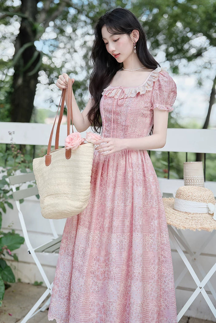 Patchwork Floral Maxi Dress (Pink)