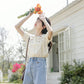 Orange Gerbera Embroidered Blouse (Cream)