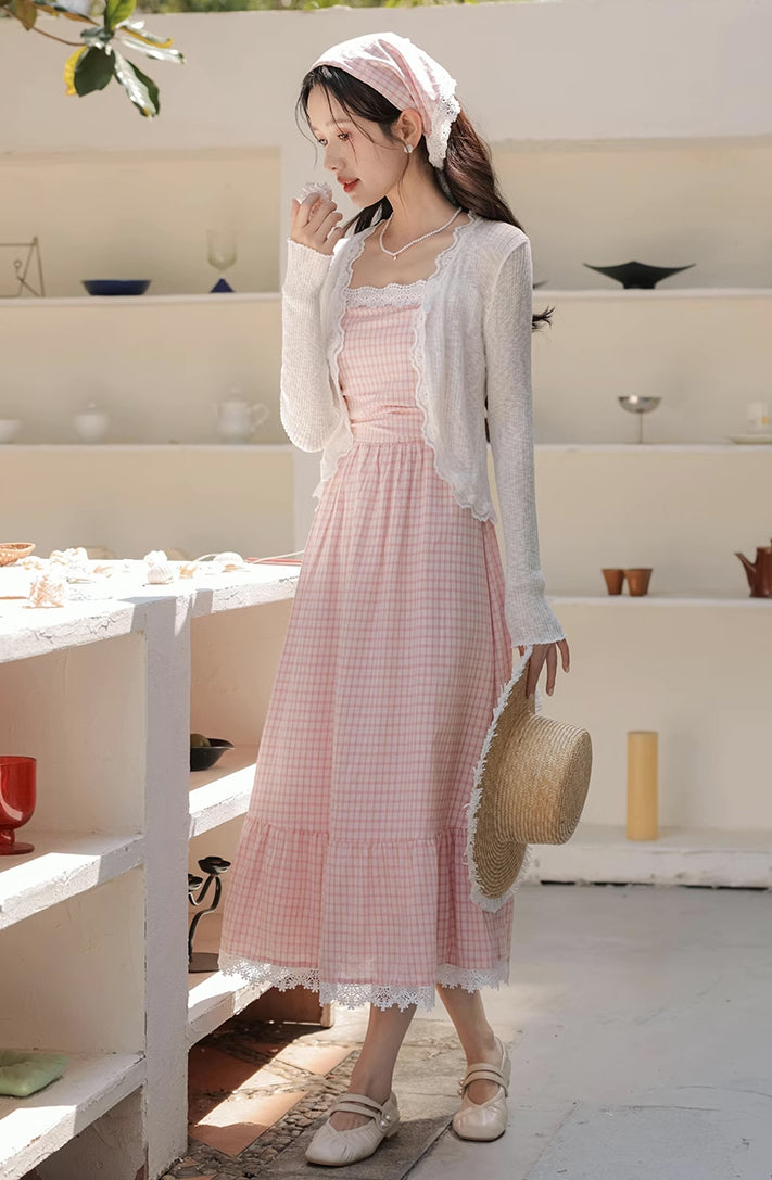 Coco Plaid Midi Cami Dress (Pink)