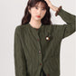 Braided Round Neck Cardigan (Olive)