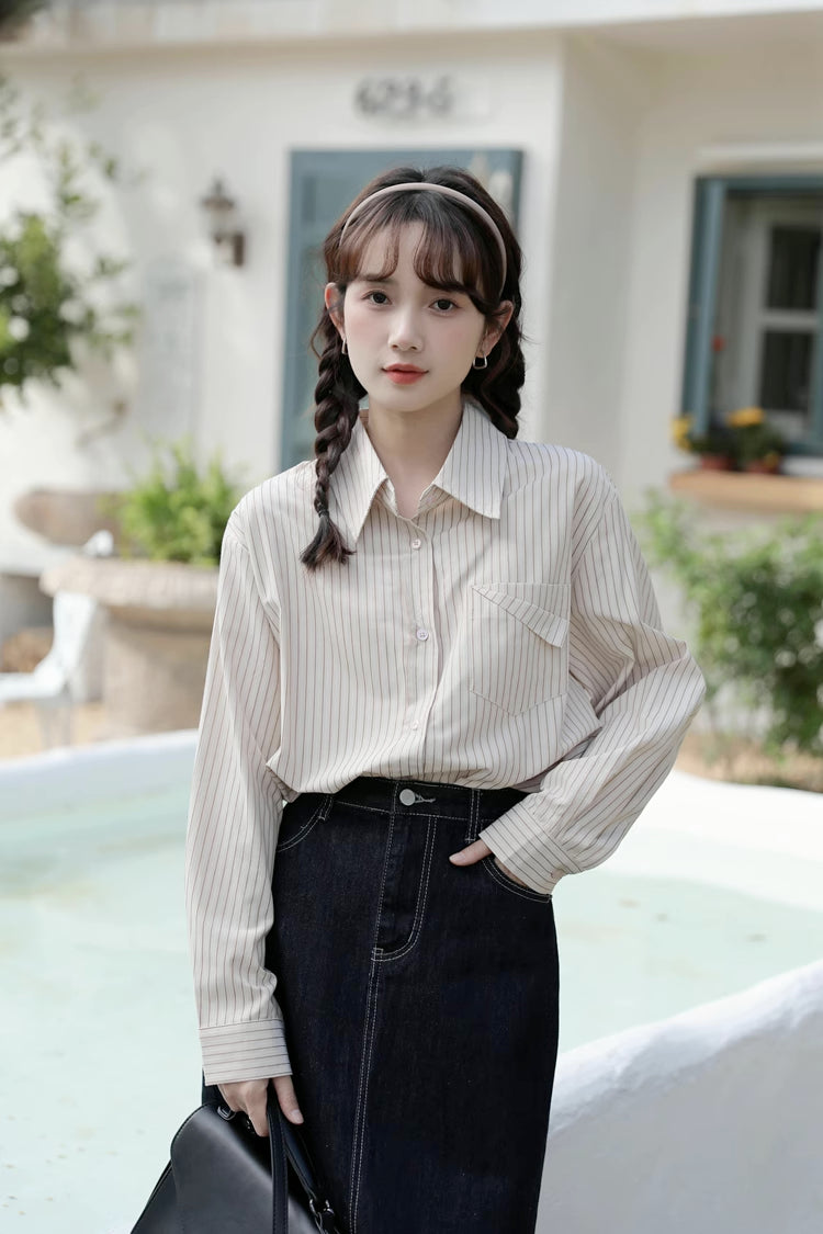 Boyfriend Stripe Button Up Shirt (2 Colors)