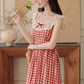 Picnic Plaid Sleeveless Midi Dress (Red)