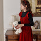 Velvet Frilly Bow Pinafore Dress (Red)