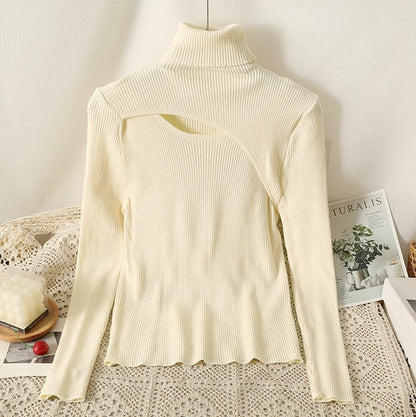 Cutout Ribbed Turtleneck Sweater (6 Colors)