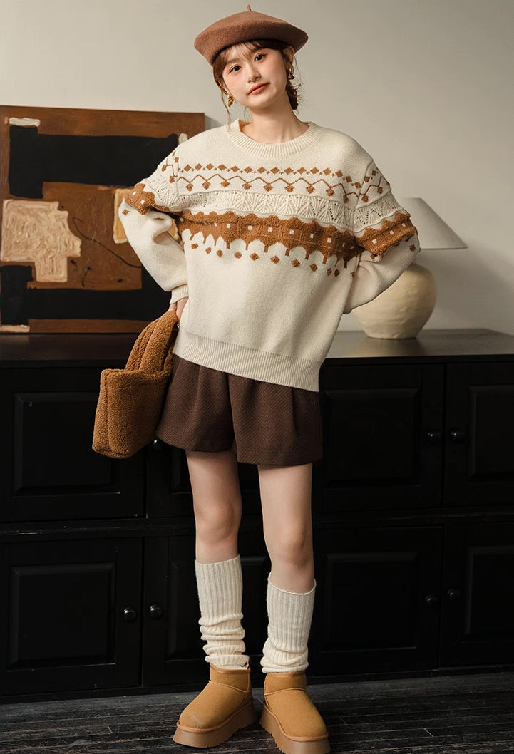 Cinnamon Fair Isle Sweater (Cream)