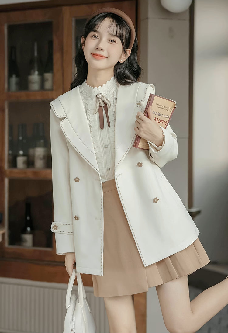 Flower Pop Short Trench Coat (Off-White)