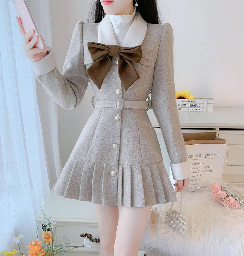 Peter Pan Collar Bow Mini Dress Coat (2 Colors)