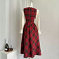 Merry Plaid Midi Pinafore Dress (Red)