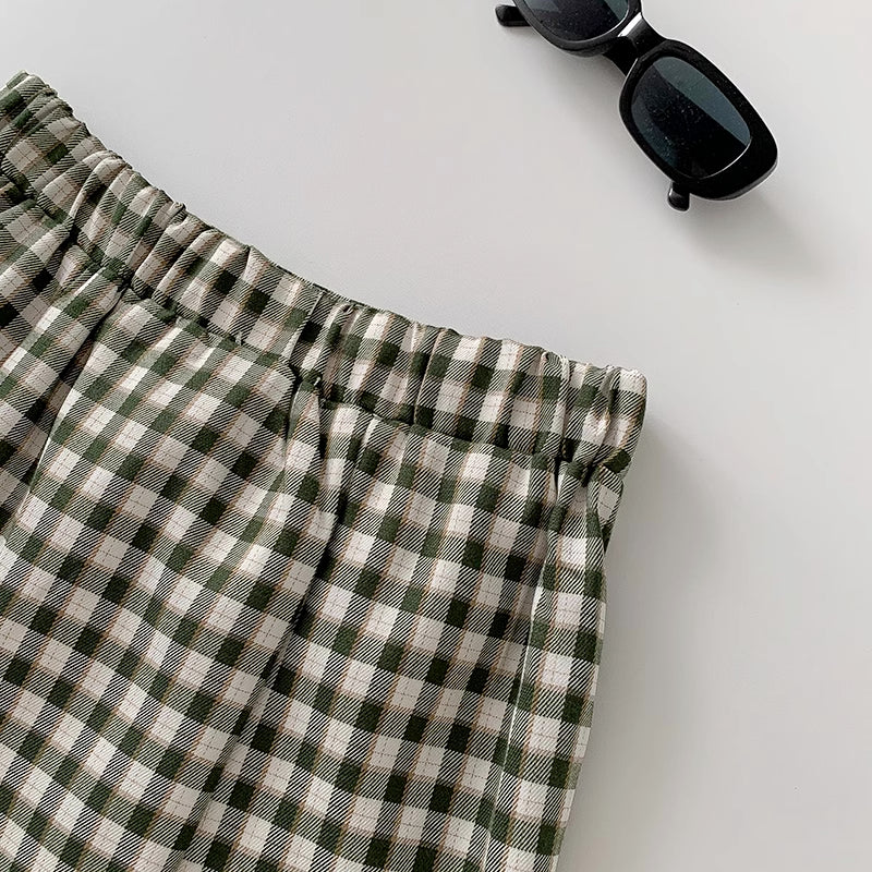 Plaid Midi Skirt (Green)