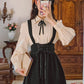 Long Sleeve Crepe Suspender Skirt Set (2 Colors)