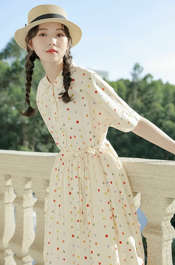 Skittles Polka Dot Shirt Dress (Cream)