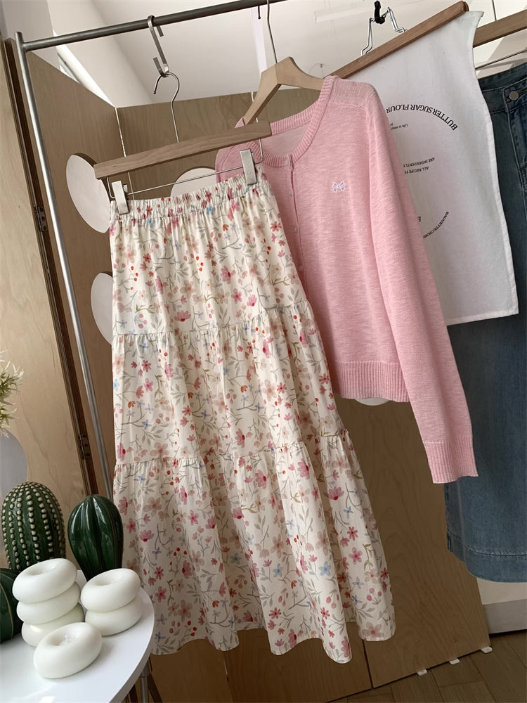 Oopsy Daisy Midi Skirt (White/Pink)