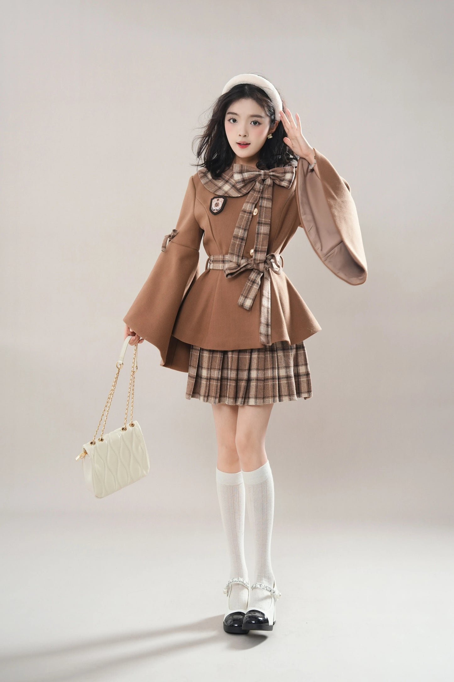 Trumpet Sleeve Short Coat & Skirt (2 Colors)