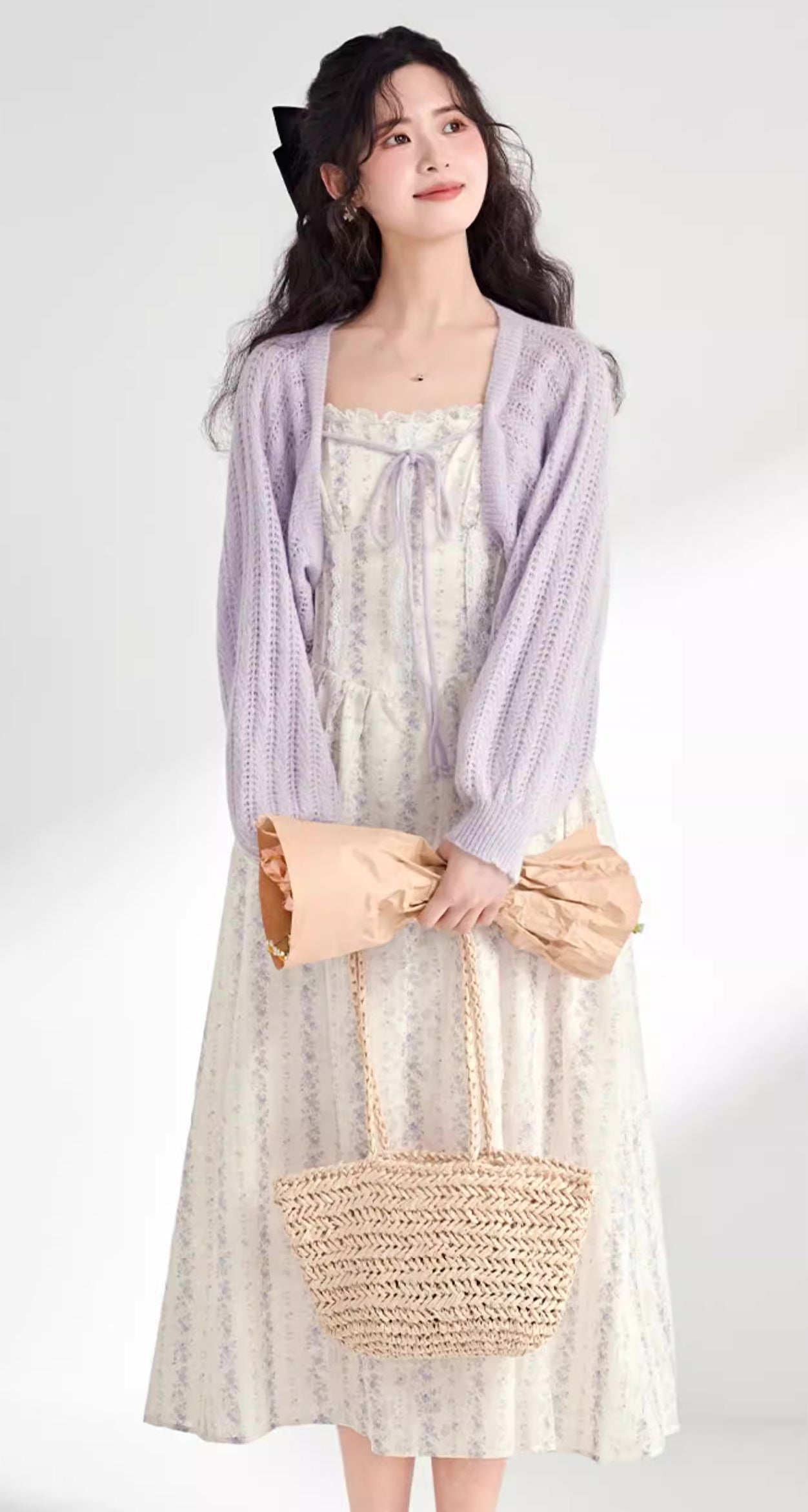 Ditsy Floral Stripe Cami Dress & Sweater (2 Colors)