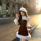 Merry Plaid Mini Dress & Capelet Set (Red)