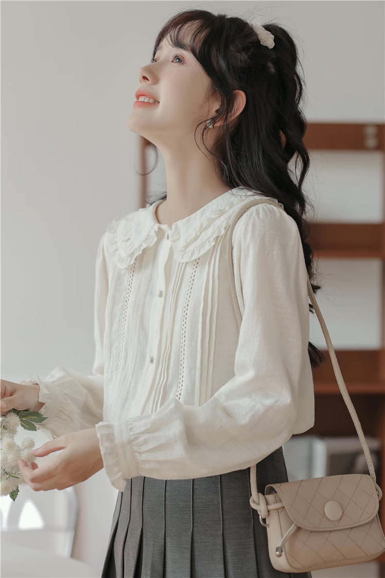 Ruffled Peter Pan Collar Blouse (White)