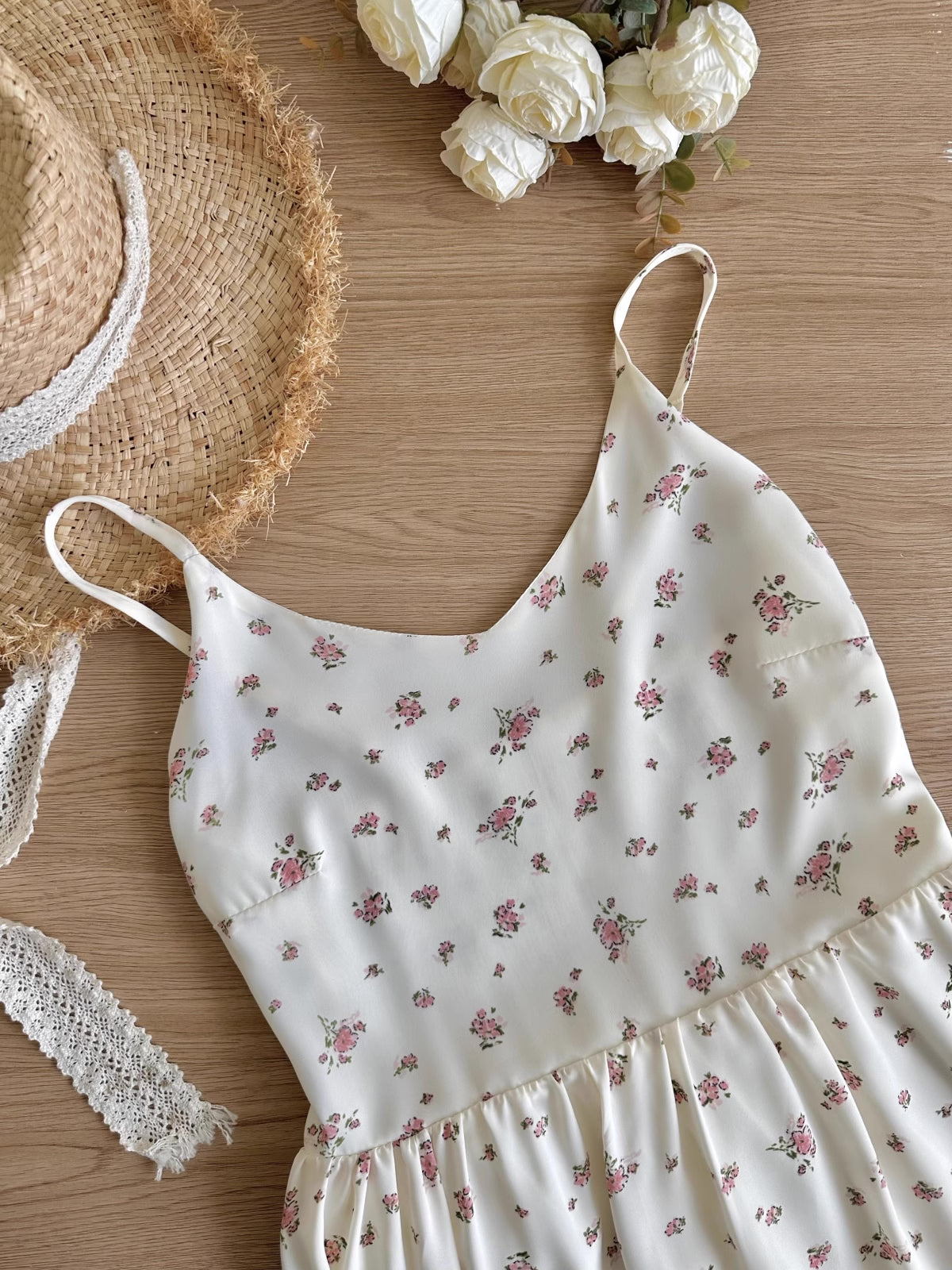 blush floral midi dress Blush Floral Cami Midi Dress (2 Colors) Dress / White / L