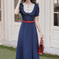 Miss Americana Polka Dot Midi Dress (Navy)