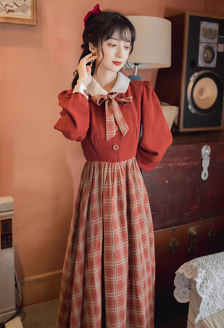 Maple Plaid Midi Dress (Rust)