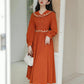 Autumn Floral Shawl Collar Midi Dress (Burnt Orange)