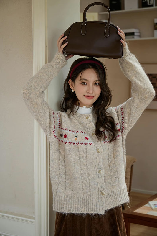 Floral Embroidered Round Neck Cardigan (3 Colors)