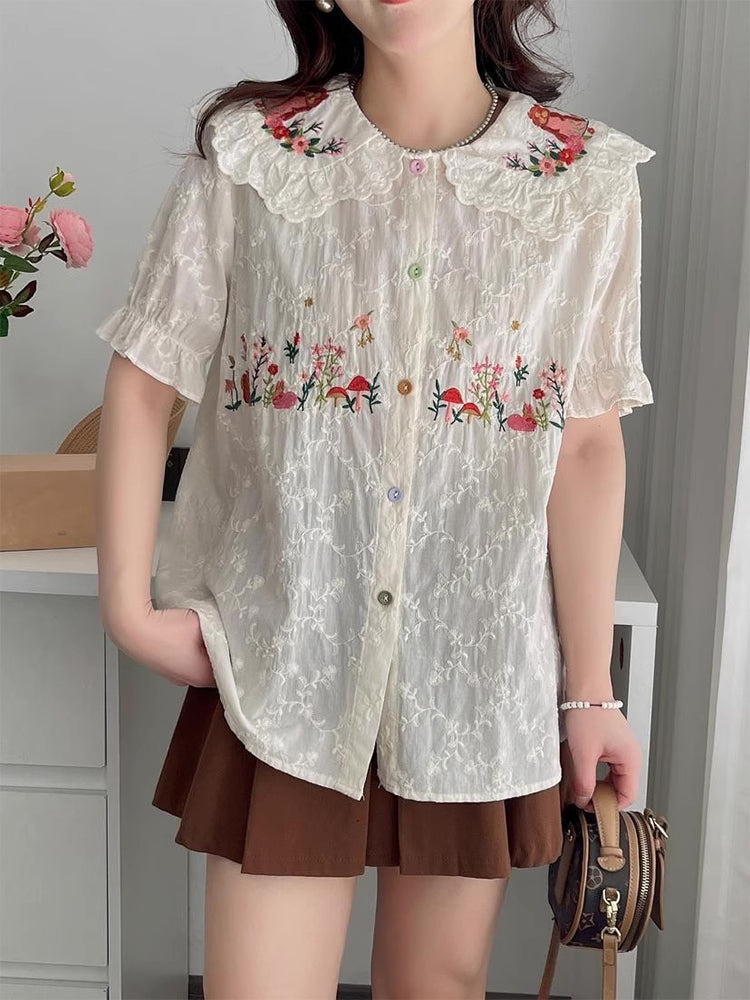 Squirreling Around Embroidered Blouse (2 Colors)