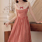 Picnic Plaid Sleeveless Midi Dress (Red)