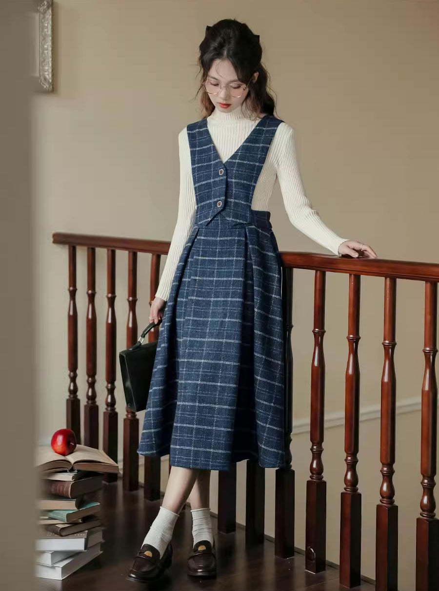 Blue plaid 2024 pinafore dress