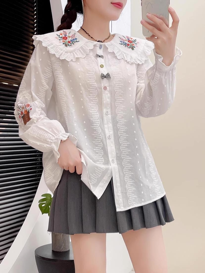 Flower Basket Embroidered Blouse (2 Colors)