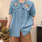 Mushroom Bunny Denim Blouse (2 Colors)