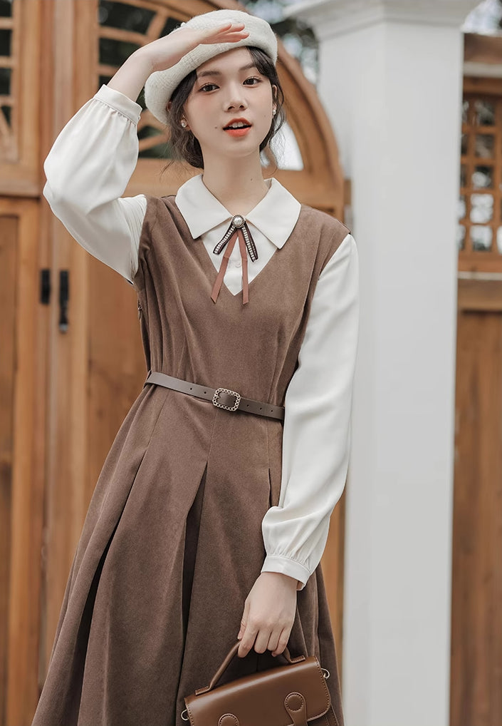 Basic Twofer Pinafore Dress (Brown)